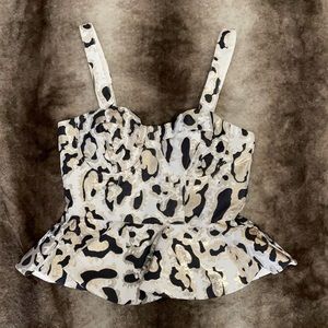 Gorgeous Bardot Gold foil leopard peplum top sz 6/S NWT
